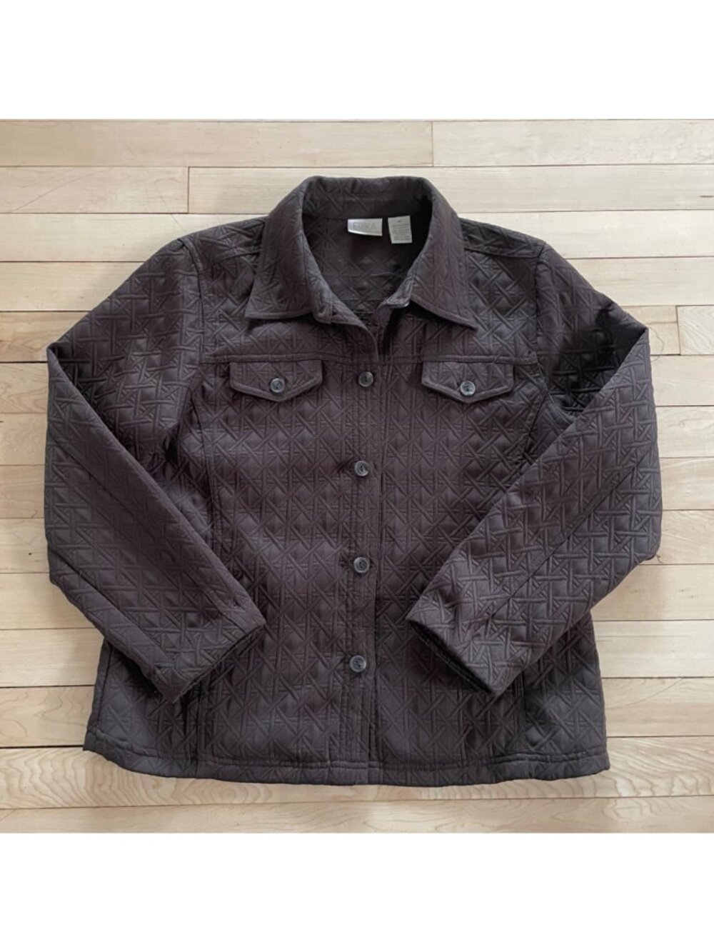 Vintage 90s Erika Quilted Chocolate Brown Jacket Womens M Statement Boho Artist